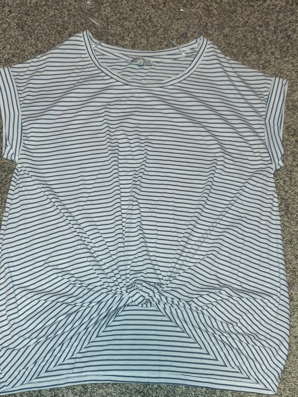 Sportelle White & Navy Striped Front Knot Short Sleeve Tee
